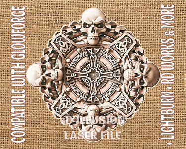 SKULL WALL CLOCK 3d illusion & laser-ready files 3DWave.us